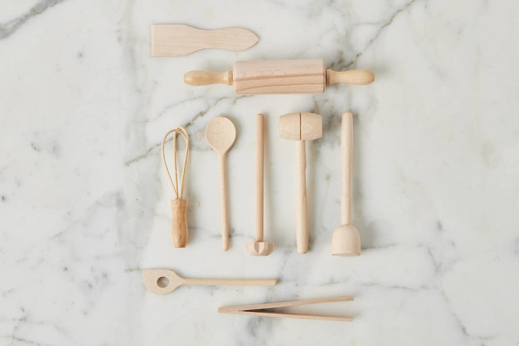 Children's Mini French Beechwood Cooking Tool Set of 9