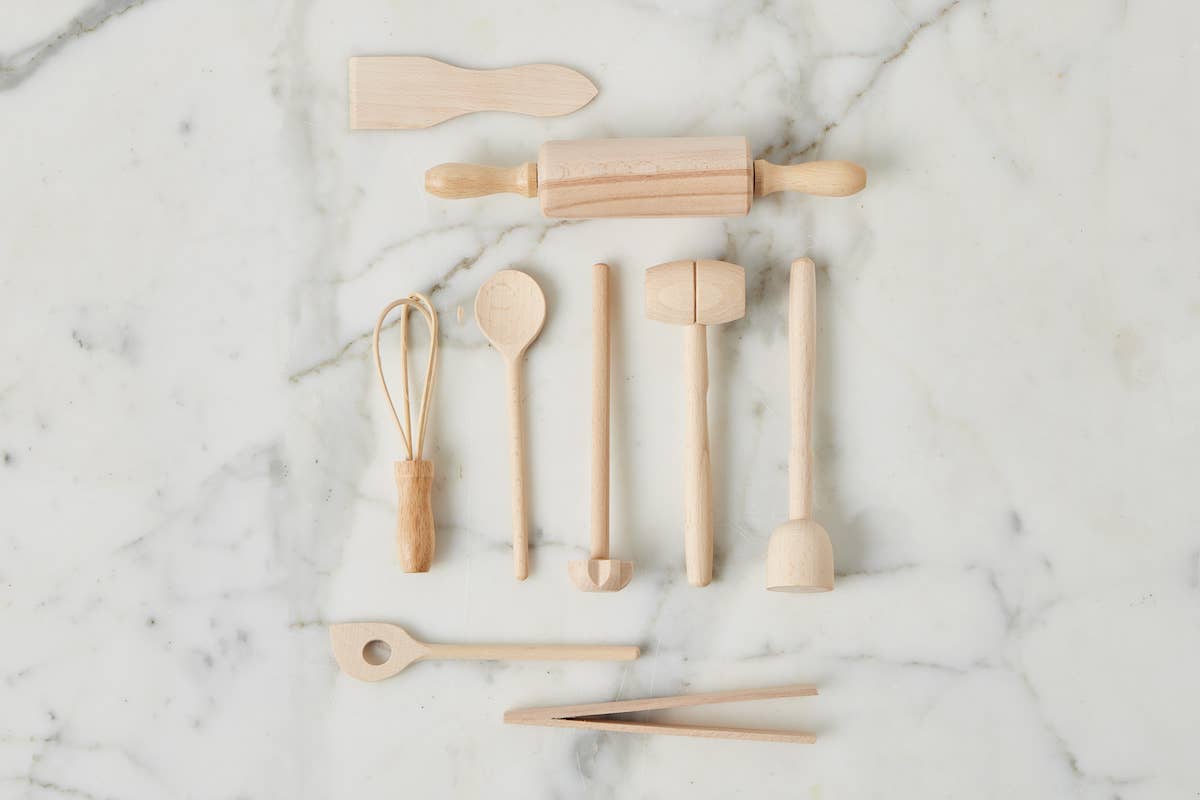 Children's Mini French Beechwood Cooking Tool Set of 9