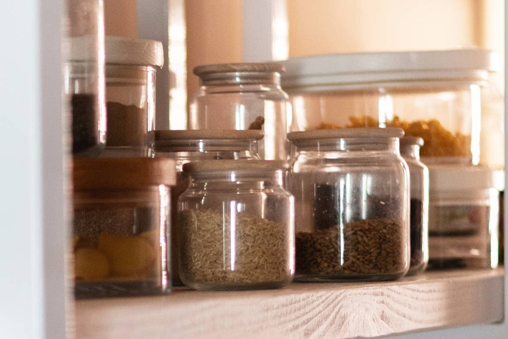 Glass Dry Goods Canister, Wood Lid, Small