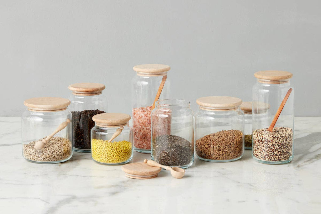 Glass Dry Goods Canister, Wood Lid, Small