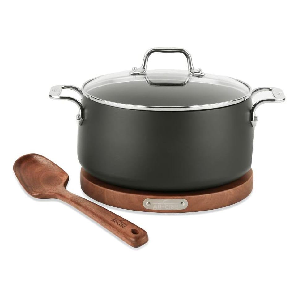 All-Clad HA1 Nonstick 6qt Round Dutch Oven with Acacia Trivet and Spoon
