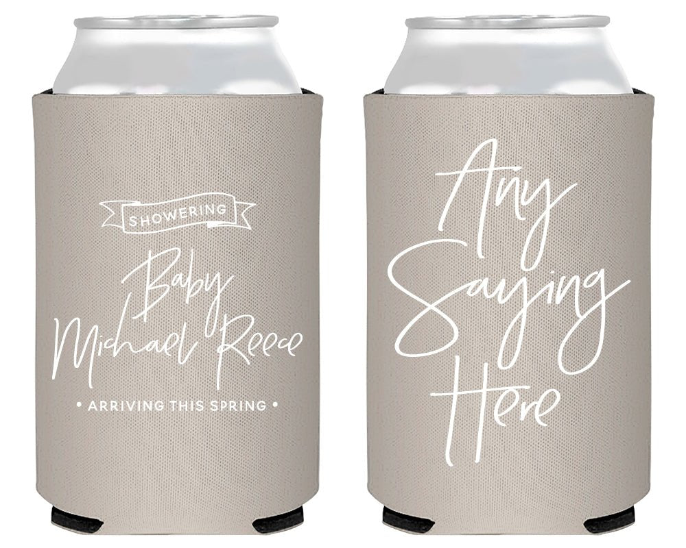 Any Saying Here with Modern Script Baby Shower Neoprene Can Cooler