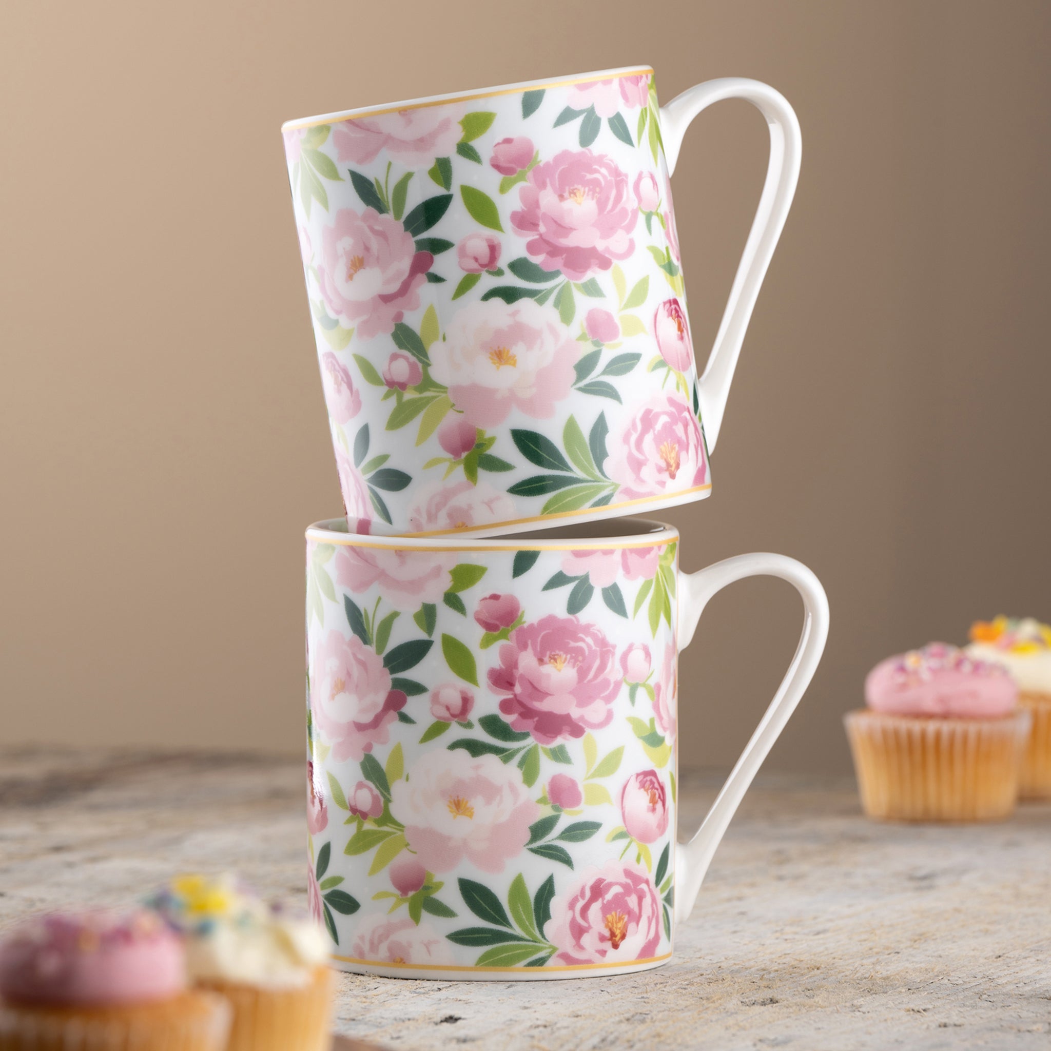 Aynsley Pink Peony Mugs