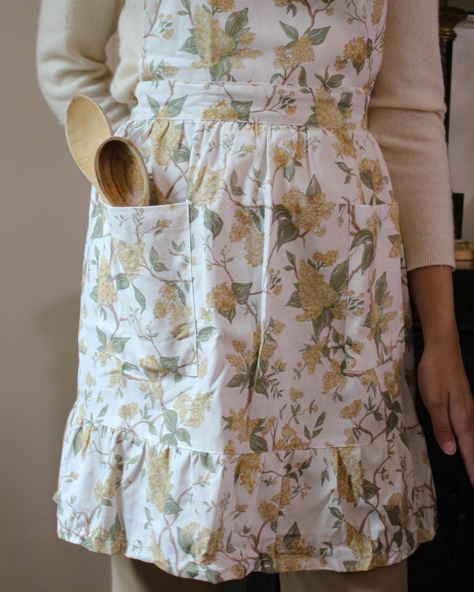 Hyacinth Linen Floral Apron Dress: Marigold