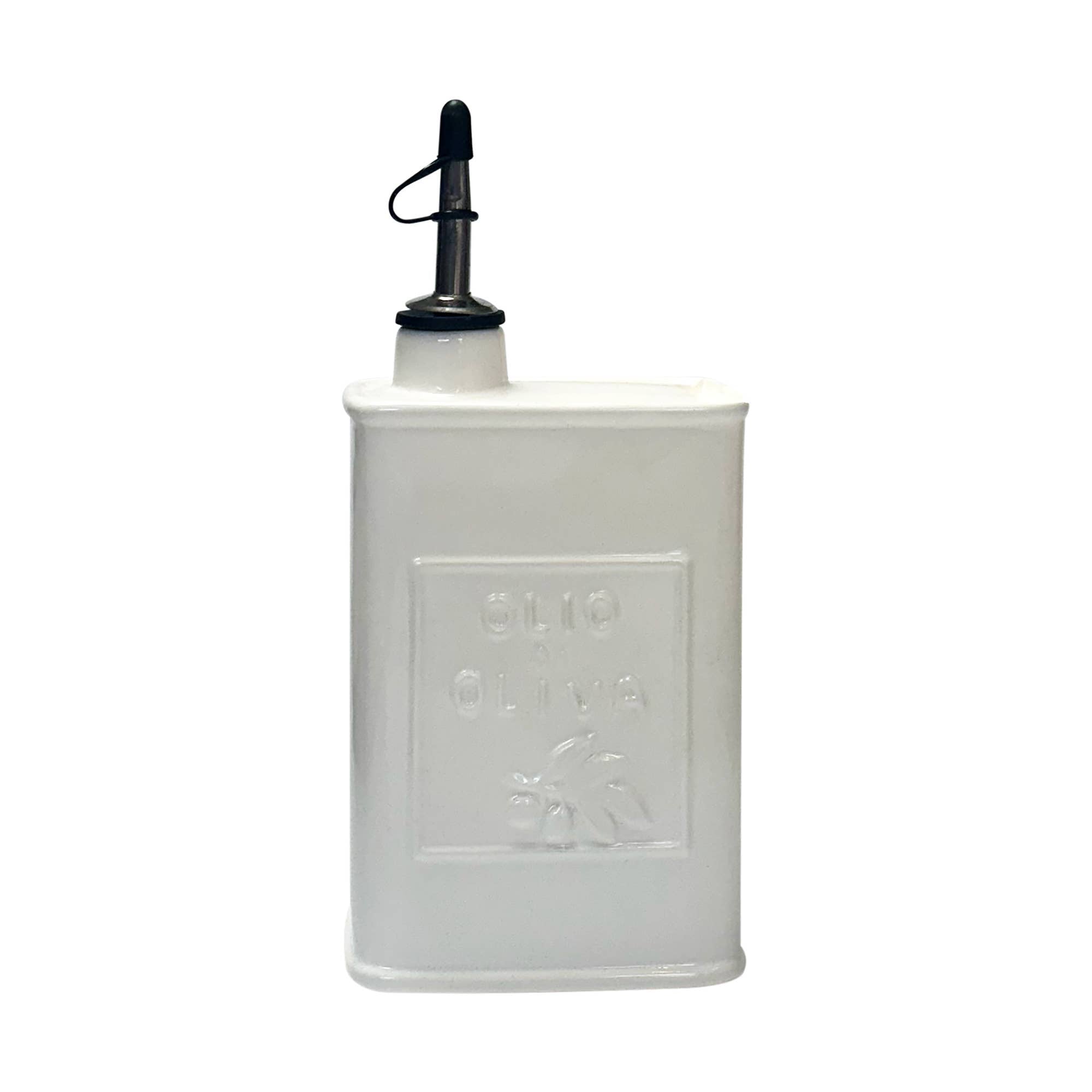 White Ceramic Olive Oil Dispenser Can, 17 oz