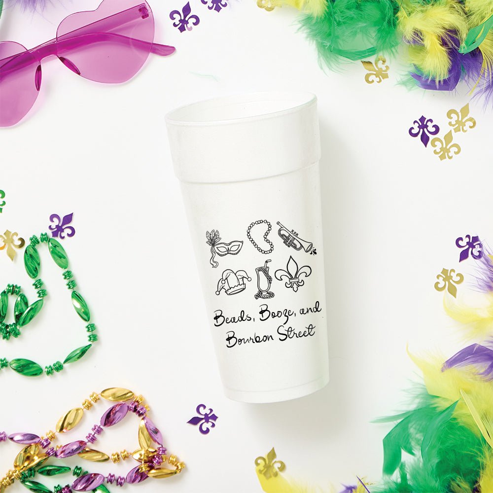 Beads Booze and Bourbon Foam Cups