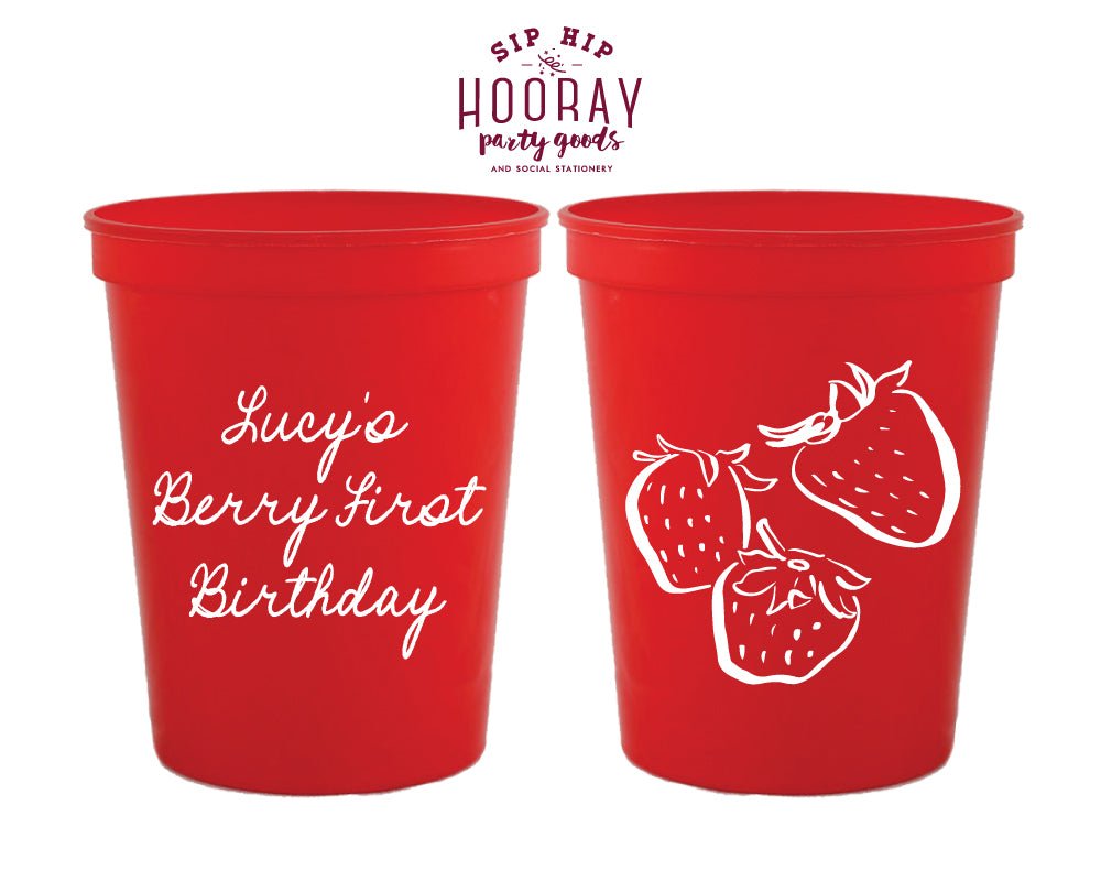 Berry First Birthday Party Strawberry Stadium Cups