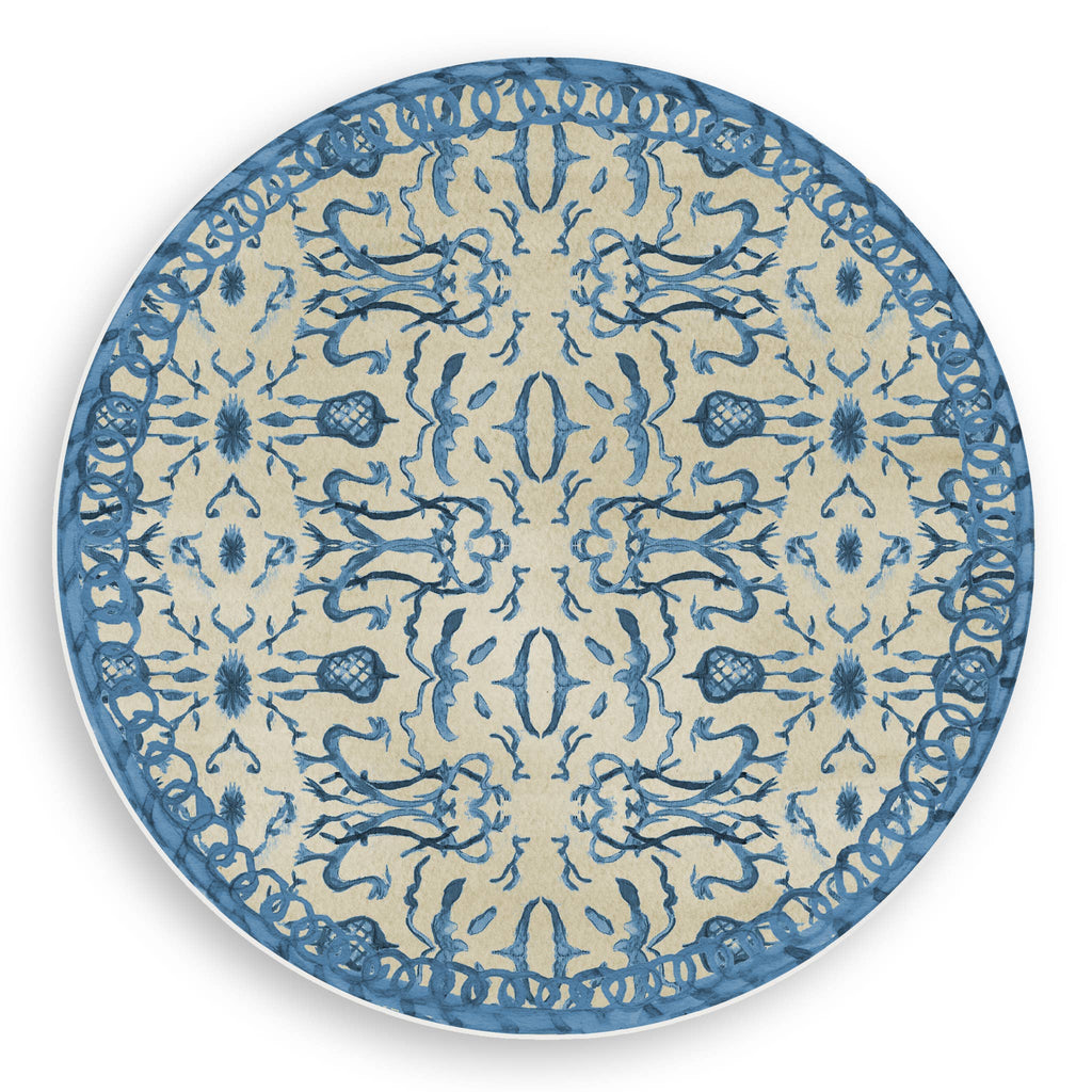 Blue & Tan Chinoiserie Reversible Vinyl Round Placemat