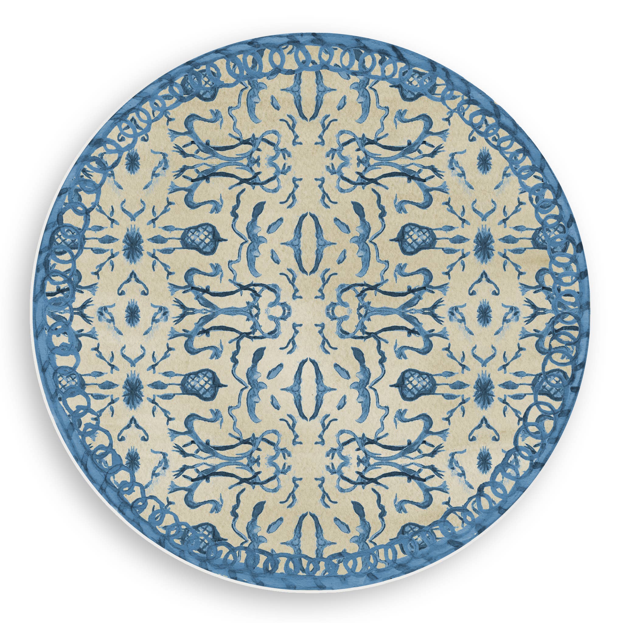 Blue & Tan Chinoiserie Reversible Vinyl Round Placemat