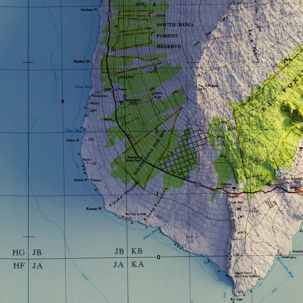 Big Island, Hawaii 1975 Shaded Relief Map - No Frame