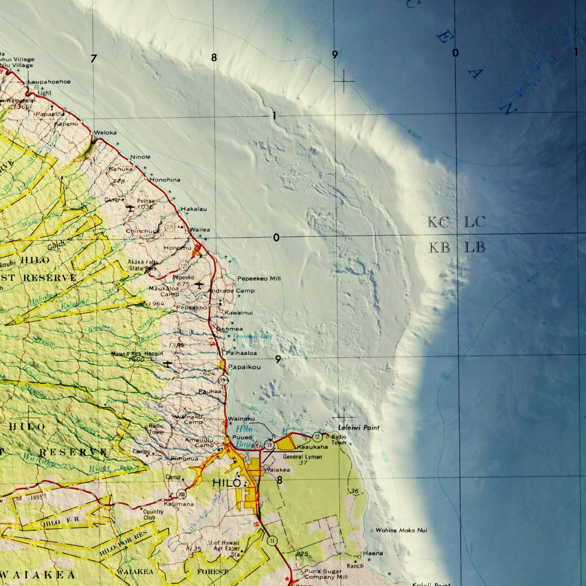 Big Island, Hawaii 1975 Shaded Relief Map - No Frame