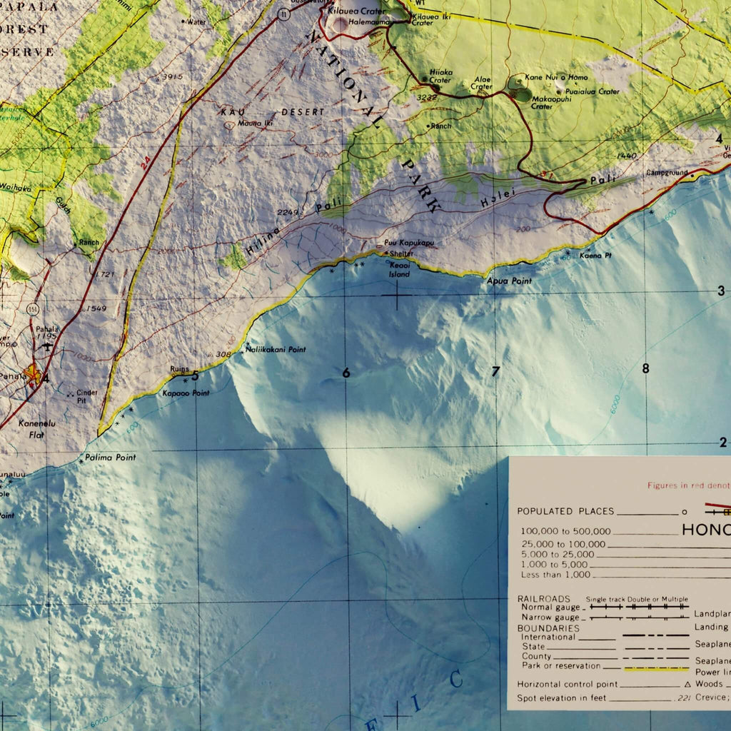 Big Island, Hawaii 1975 Shaded Relief Map - No Frame
