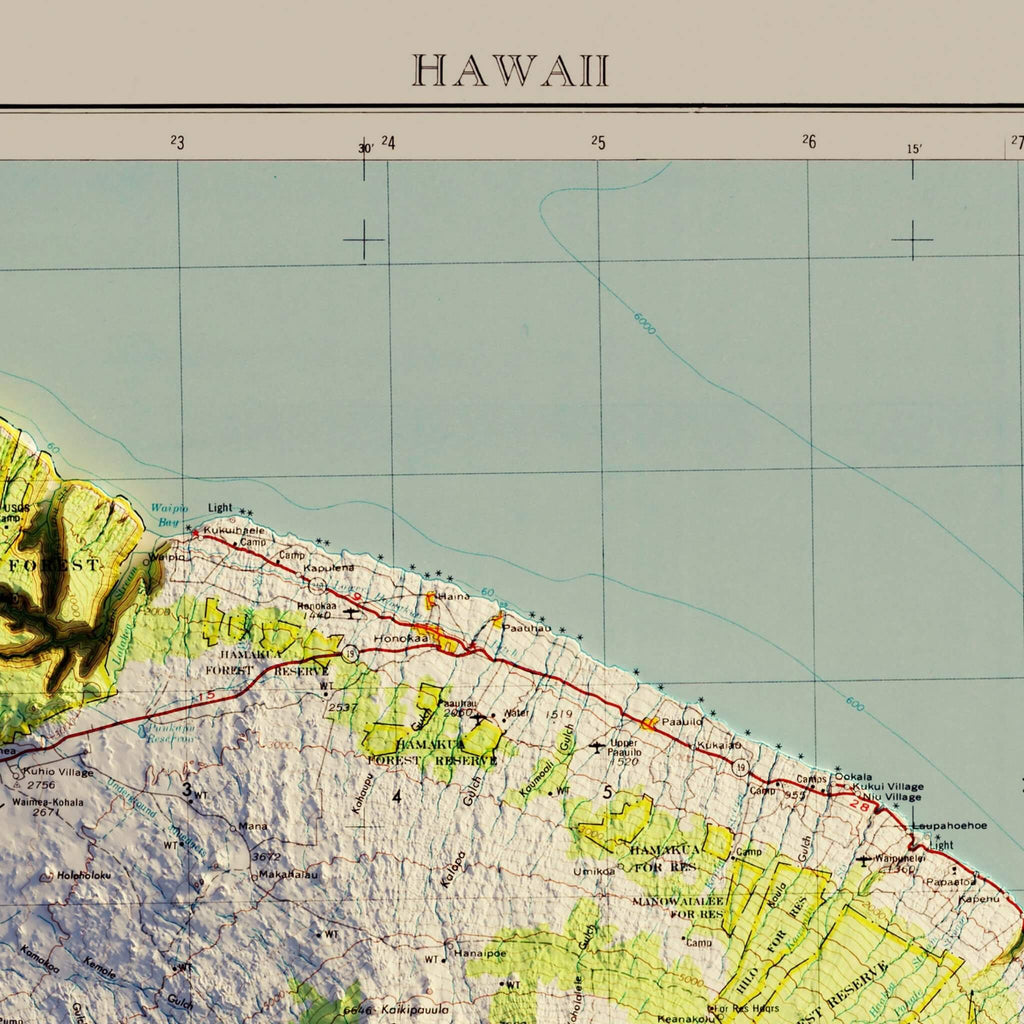 Big Island, Hawaii 1975 Shaded Relief Map - No Frame
