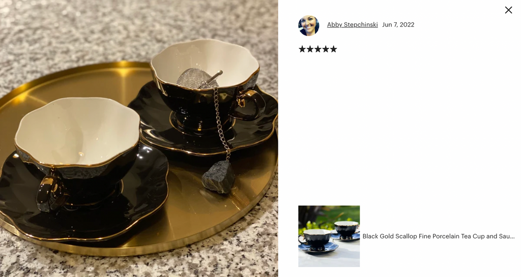 Black Gold Scallop Fine Porcelain Tea Cup and Saucer