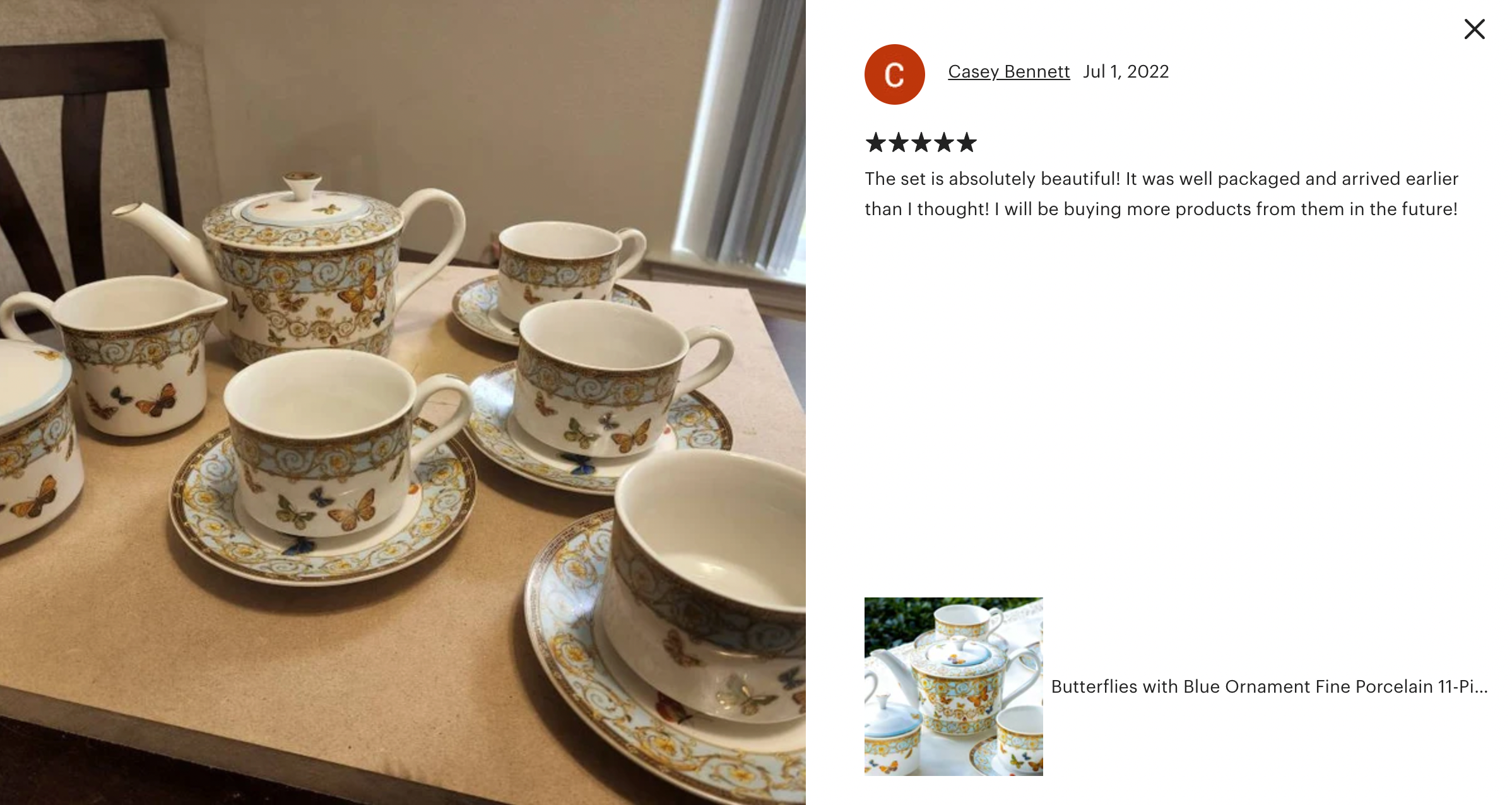 Butterflies with Blue Ornament Fine Porcelain Tea Set