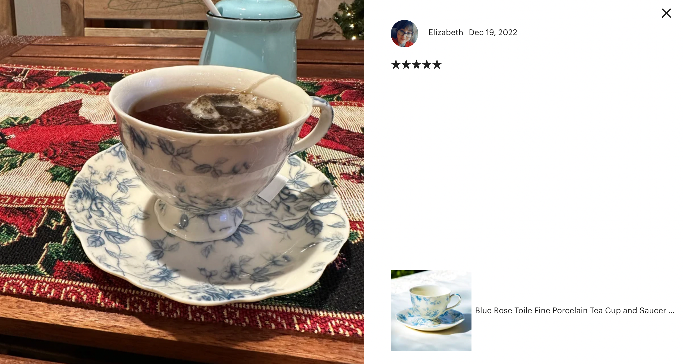 Blue Rose Toile Fine Porcelain Tea Cup and Saucer