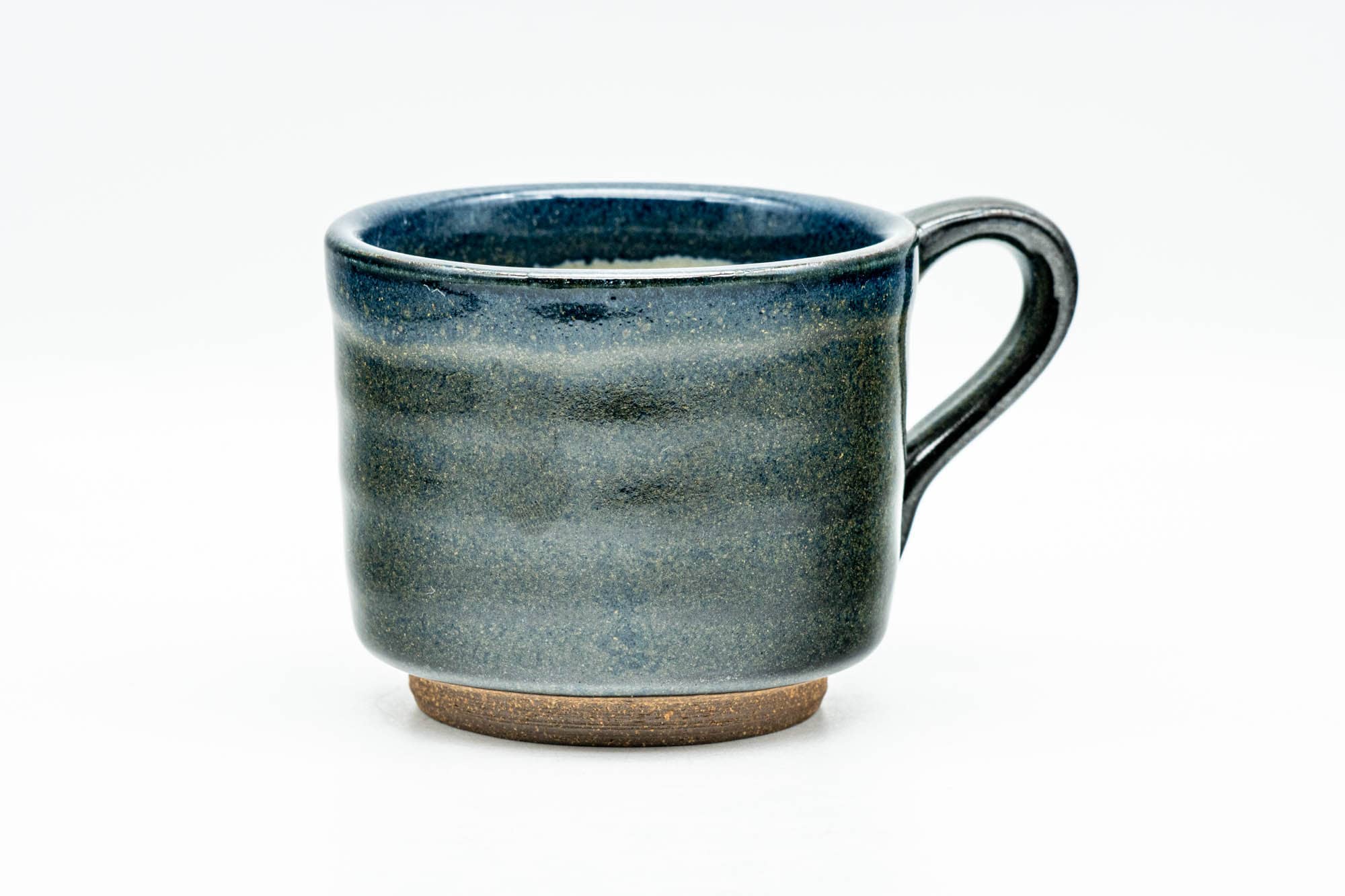 Japanese Teacup - Black Blue Glazed Ushirode Rear-Handled Teacup - 140ml