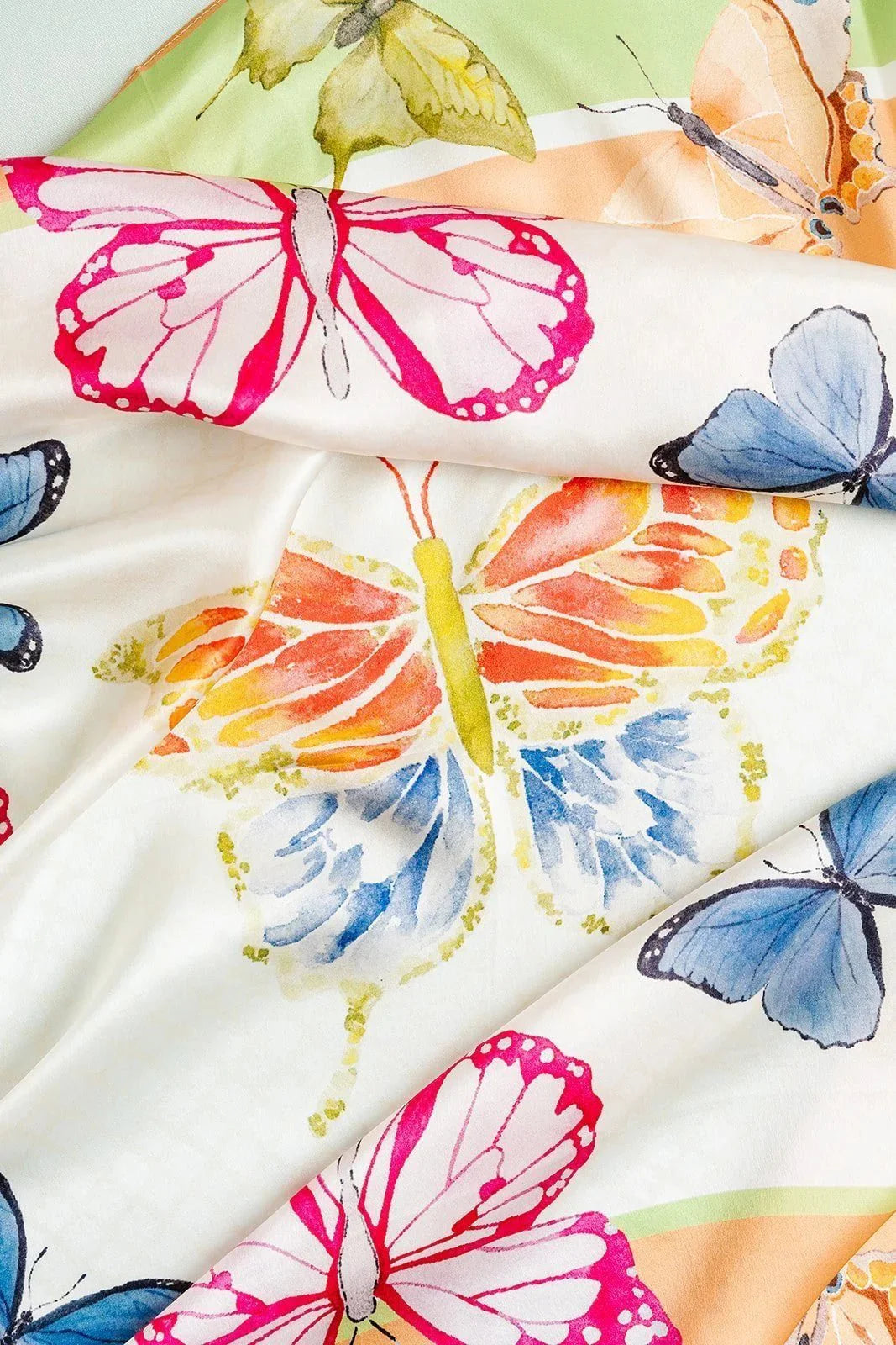 Catherine Cartie Bright Butterfly Silk Scarf – 36” Luxury Hand-Painted Silk Scarf