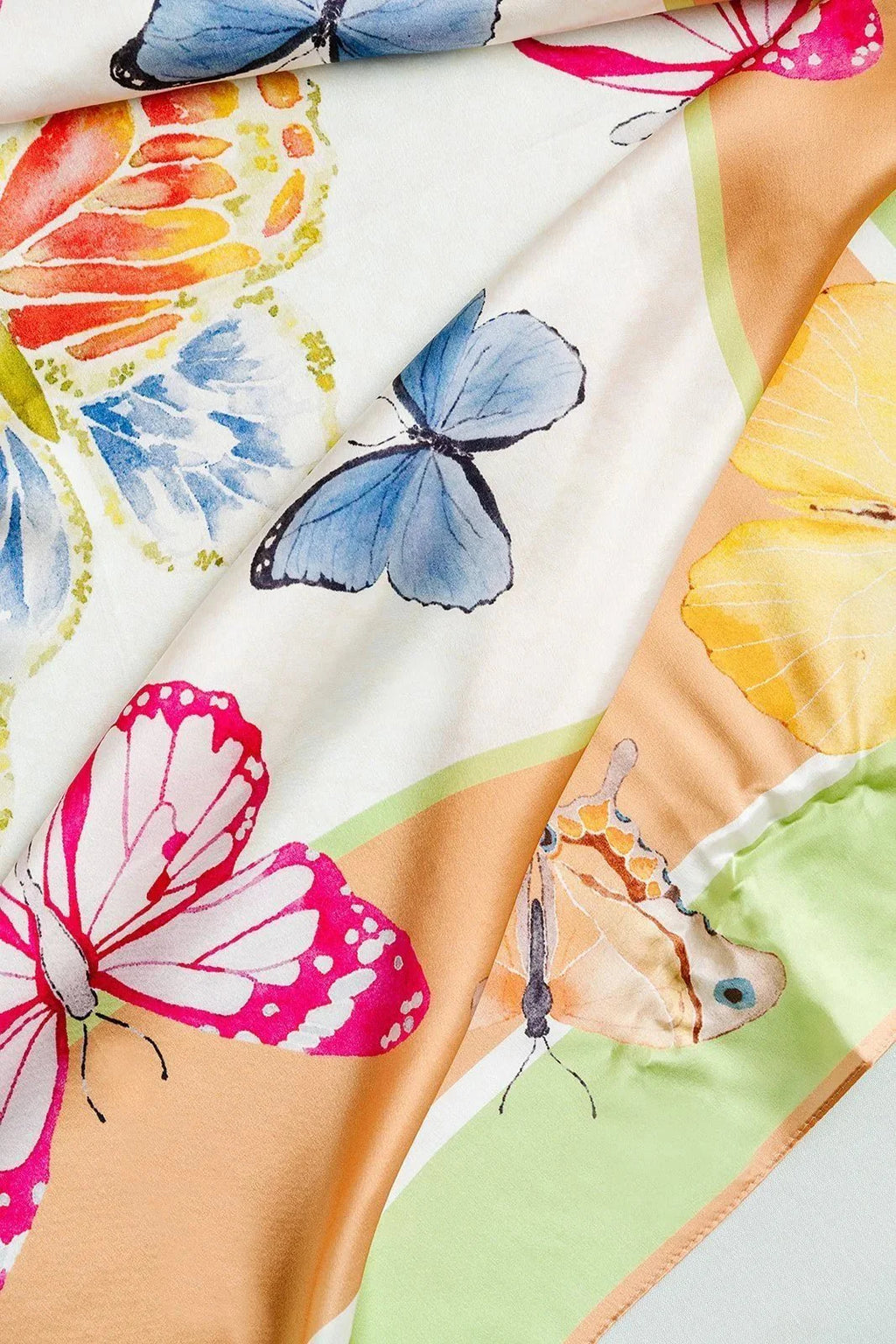 Catherine Cartie Bright Butterfly Silk Scarf – 36” Luxury Hand-Painted Silk Scarf