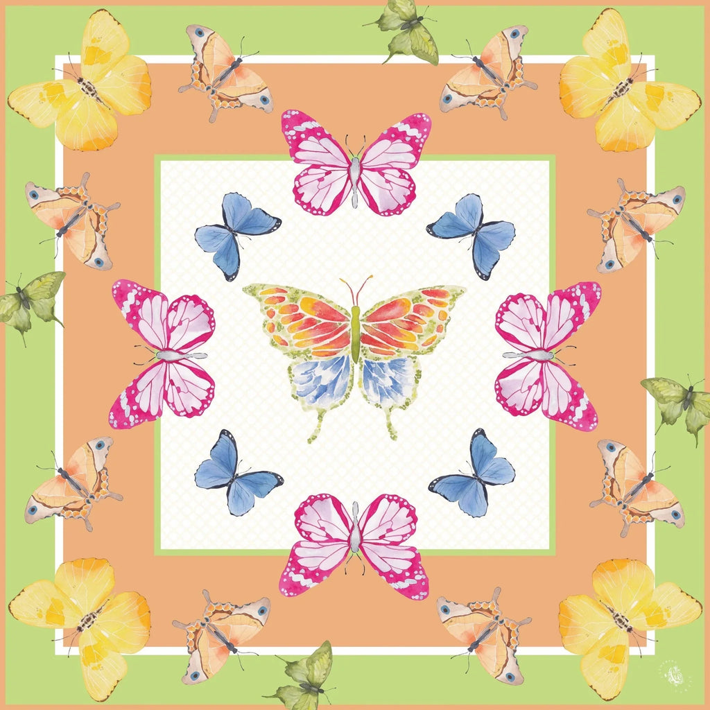Catherine Cartie Bright Butterfly Silk Scarf – 36” Luxury Hand-Painted Silk Scarf