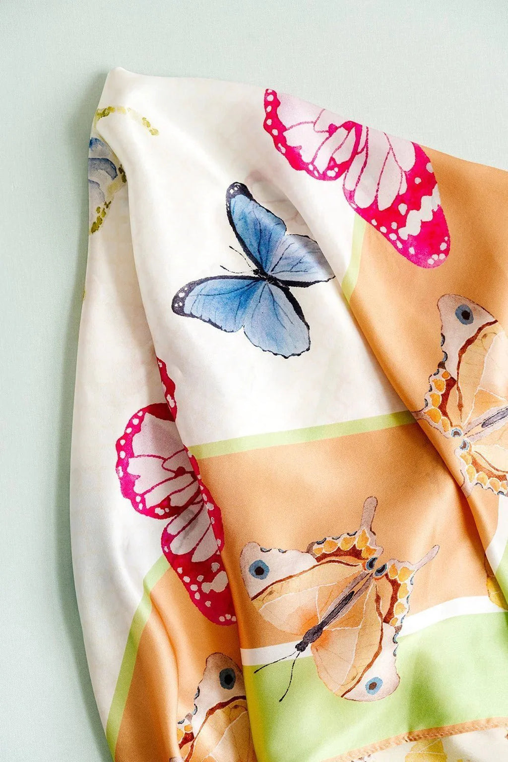 Catherine Cartie Bright Butterfly Silk Scarf – 36” Luxury Hand-Painted Silk Scarf