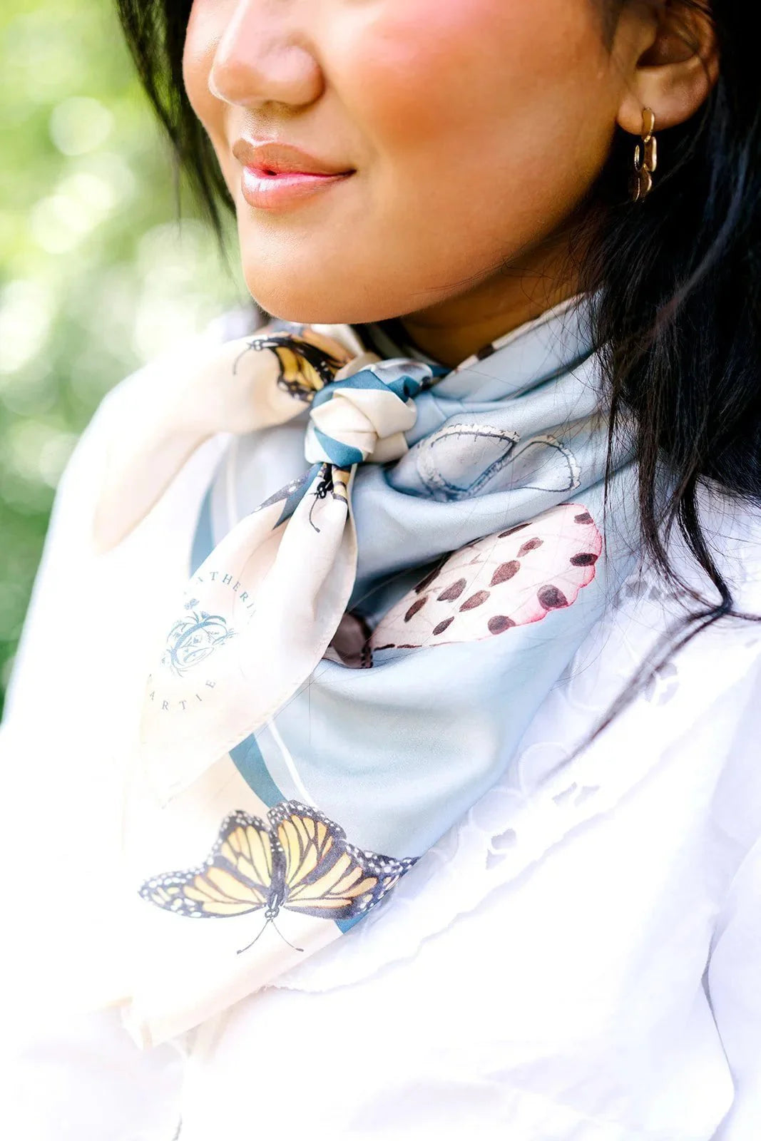 Catherine Cartie Neutral Butterfly Silk Scarf – 36” Luxury Hand-Painted Silk Scarf