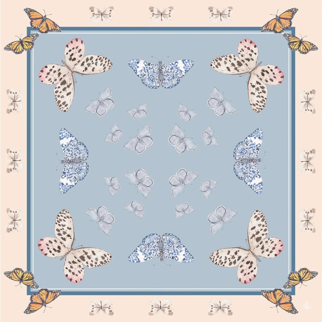 Catherine Cartie Neutral Butterfly Silk Scarf – 36” Luxury Hand-Painted Silk Scarf
