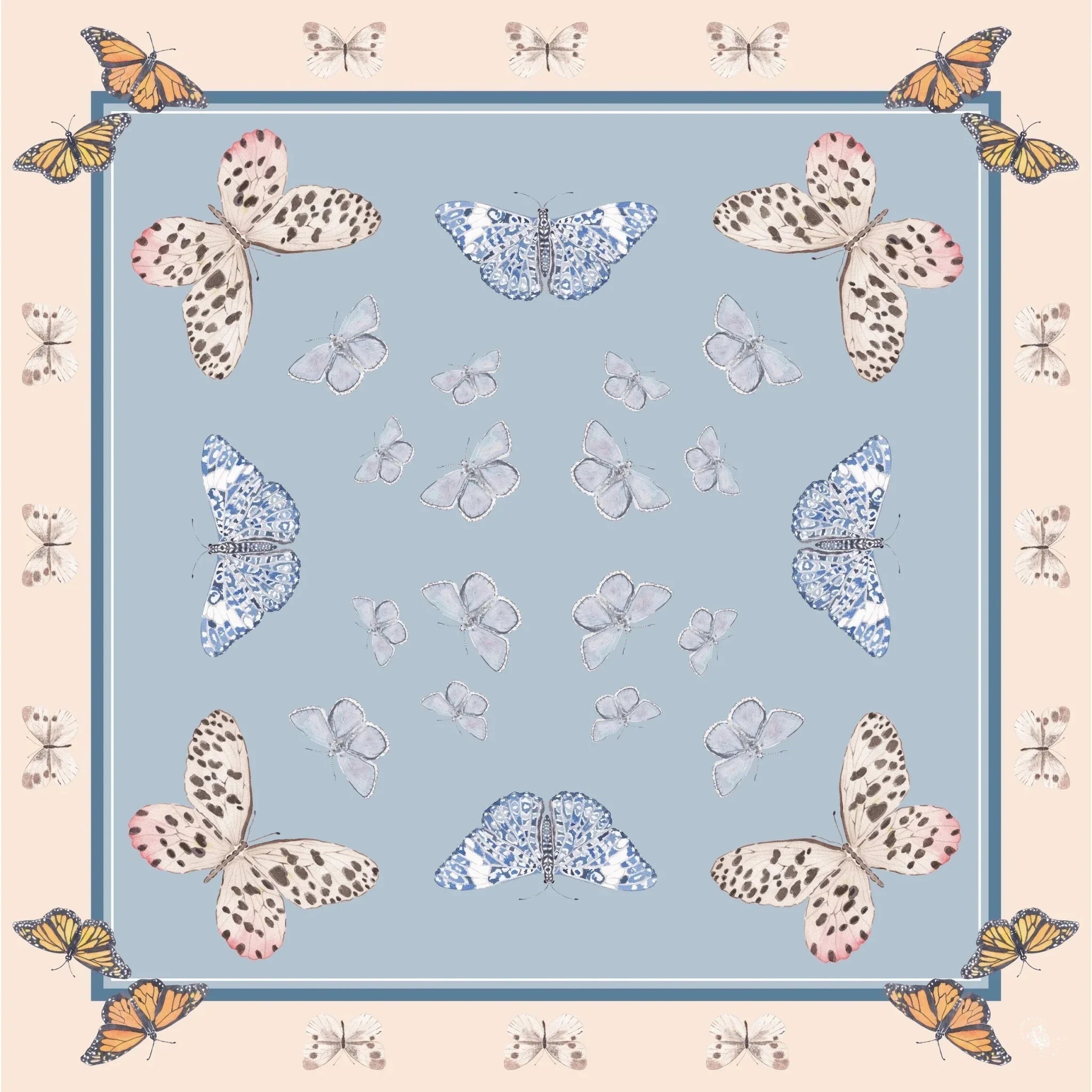 Catherine Cartie Neutral Butterfly Silk Scarf – 36” Luxury Hand-Painted Silk Scarf