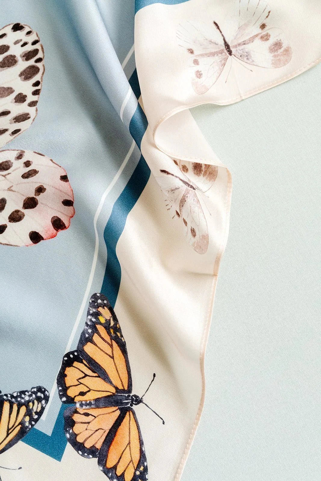 Catherine Cartie Neutral Butterfly Silk Scarf – 36” Luxury Hand-Painted Silk Scarf
