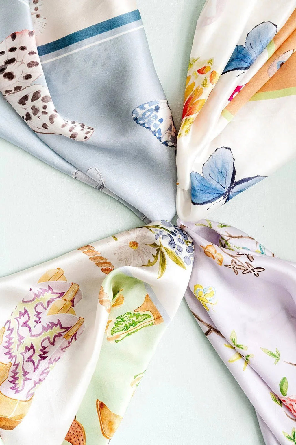 Catherine Cartie Neutral Butterfly Silk Scarf – 36” Luxury Hand-Painted Silk Scarf