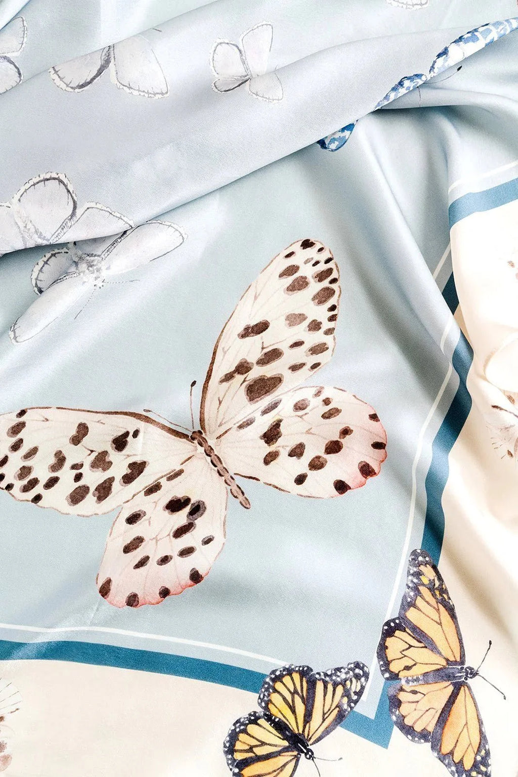 Catherine Cartie Neutral Butterfly Silk Scarf – 36” Luxury Hand-Painted Silk Scarf