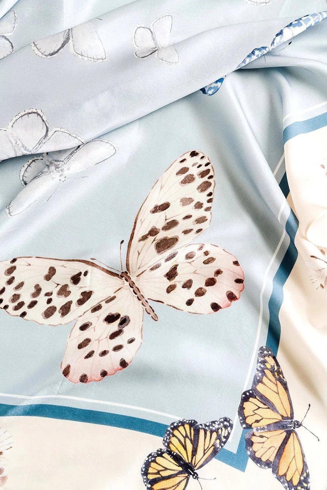 Catherine Cartie Neutral Butterfly Silk Scarf – 36” Luxury Hand-Painted Silk Scarf