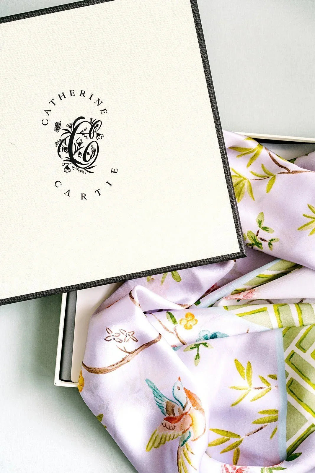 Catherine Cartie Neutral Butterfly Silk Scarf – 36” Luxury Hand-Painted Silk Scarf