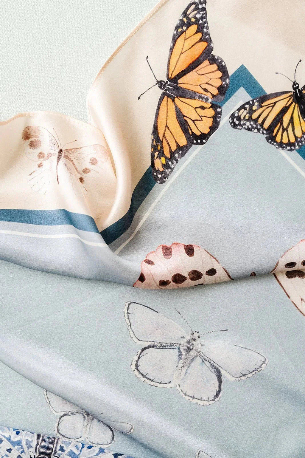 Catherine Cartie Neutral Butterfly Silk Scarf – 36” Luxury Hand-Painted Silk Scarf
