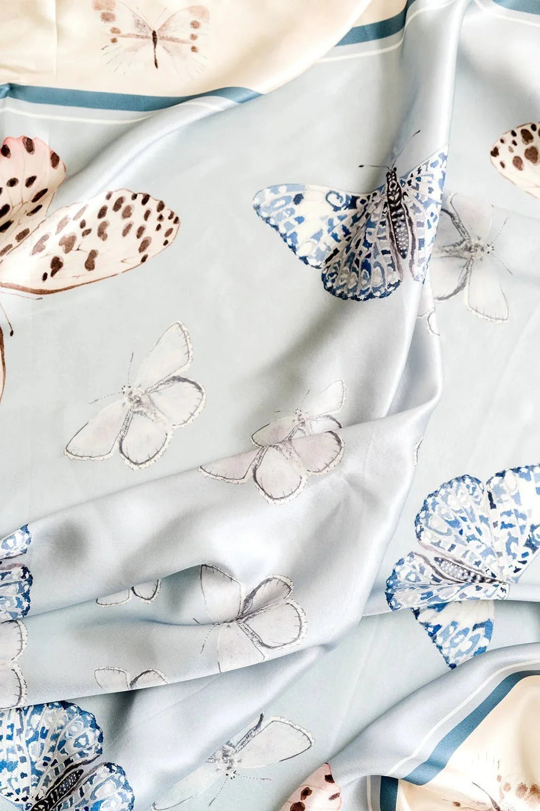 Catherine Cartie Neutral Butterfly Silk Scarf – 36” Luxury Hand-Painted Silk Scarf