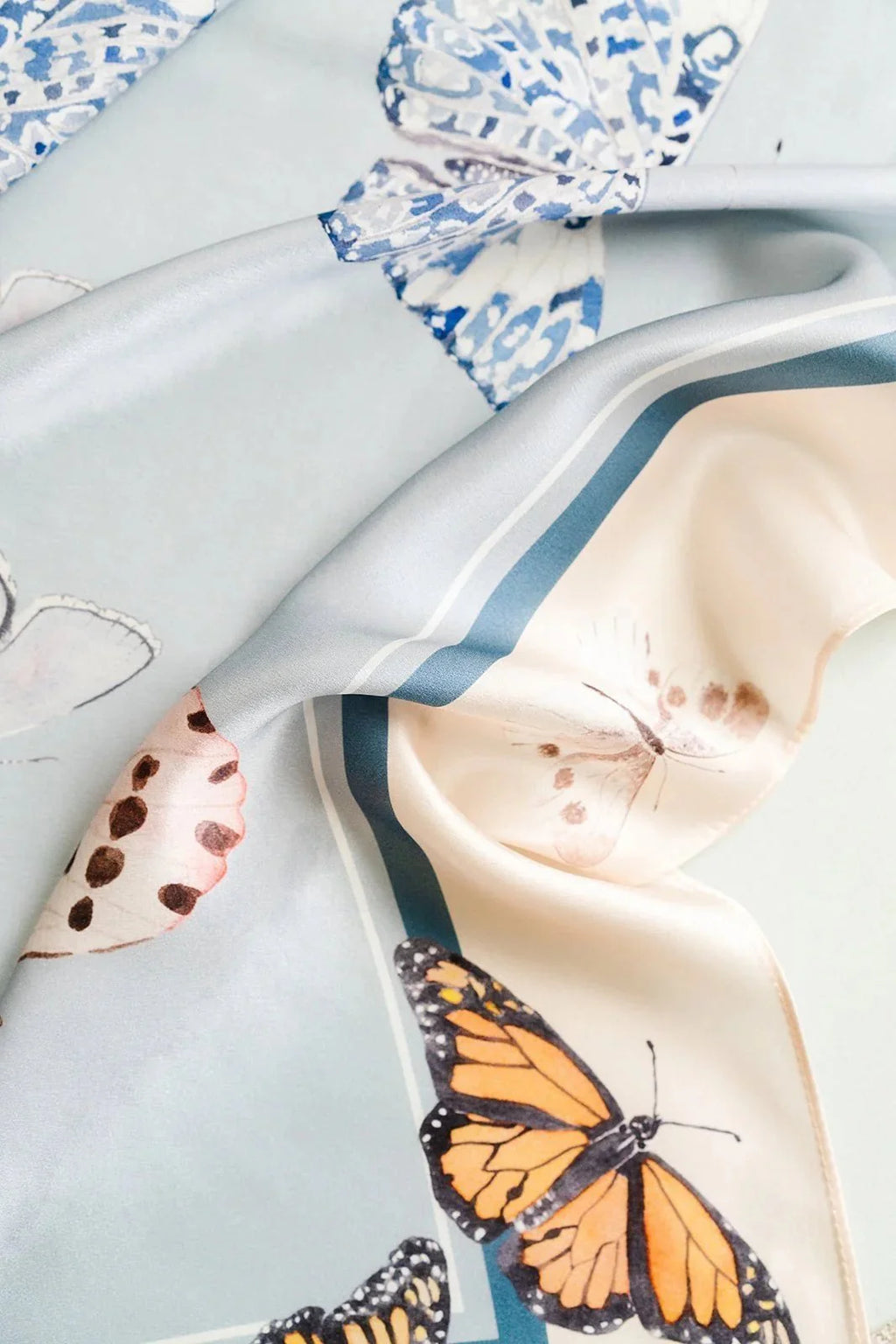 Catherine Cartie Neutral Butterfly Silk Scarf – 36” Luxury Hand-Painted Silk Scarf