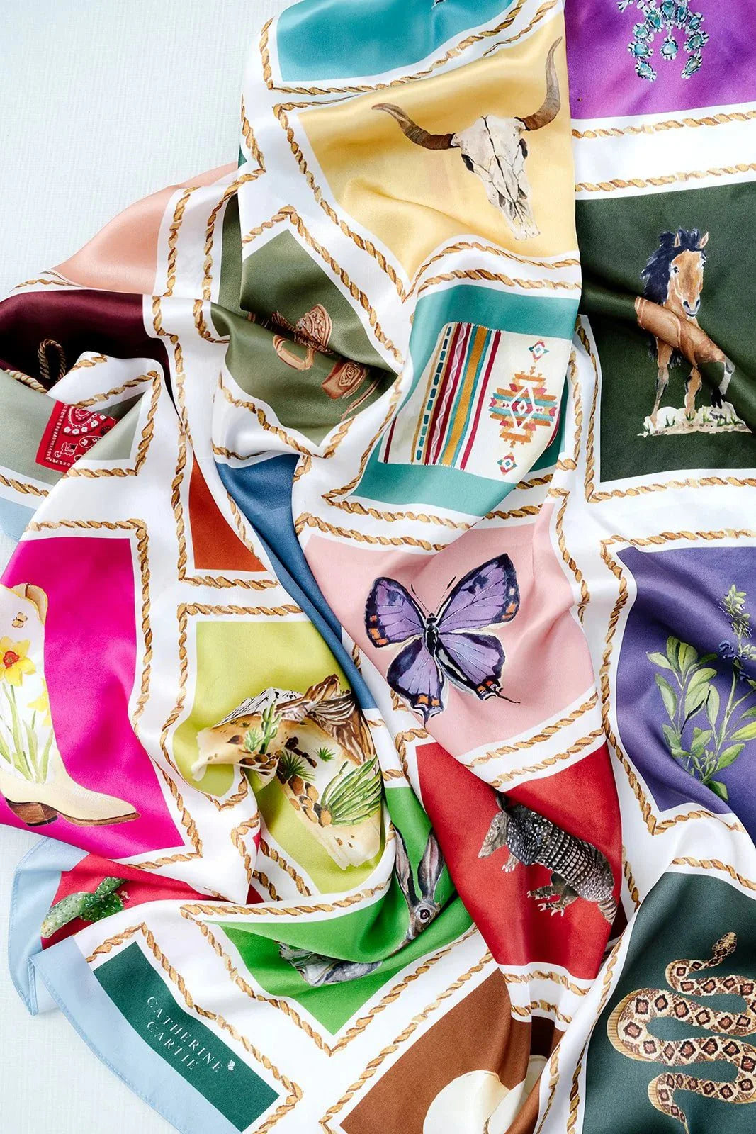 Catherine Cartie Out West Scarf – 36” Luxury Hand-Painted Silk Scarf