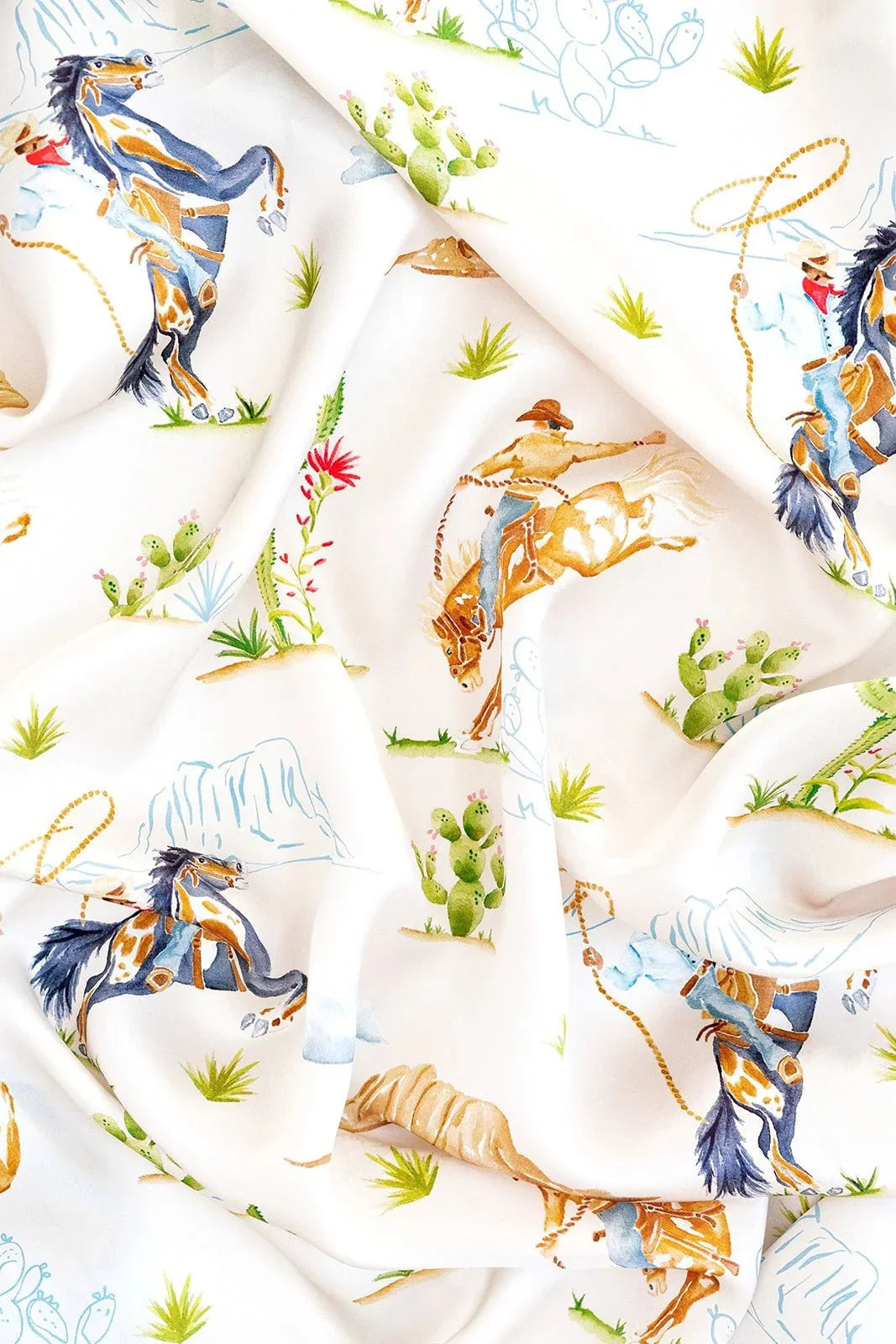 Catherine Cartie Rodeo Cowboy Scarf – 36” Luxury Hand-Painted Silk Scarf