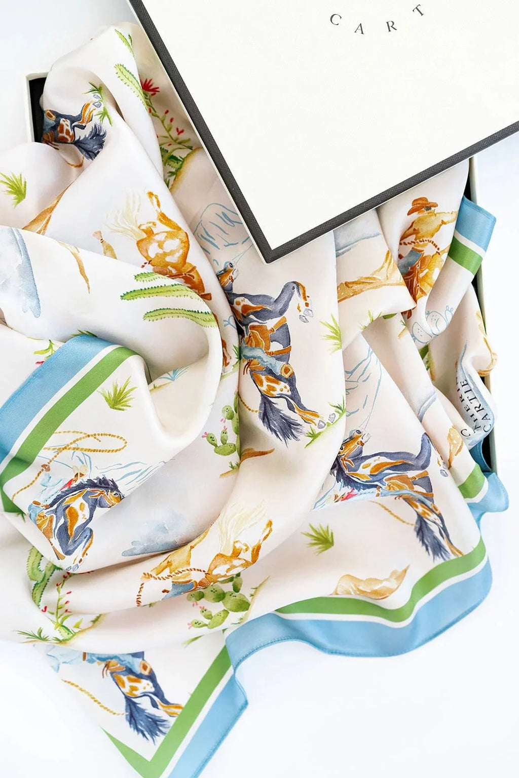 Catherine Cartie Rodeo Cowboy Scarf – 36” Luxury Hand-Painted Silk Scarf