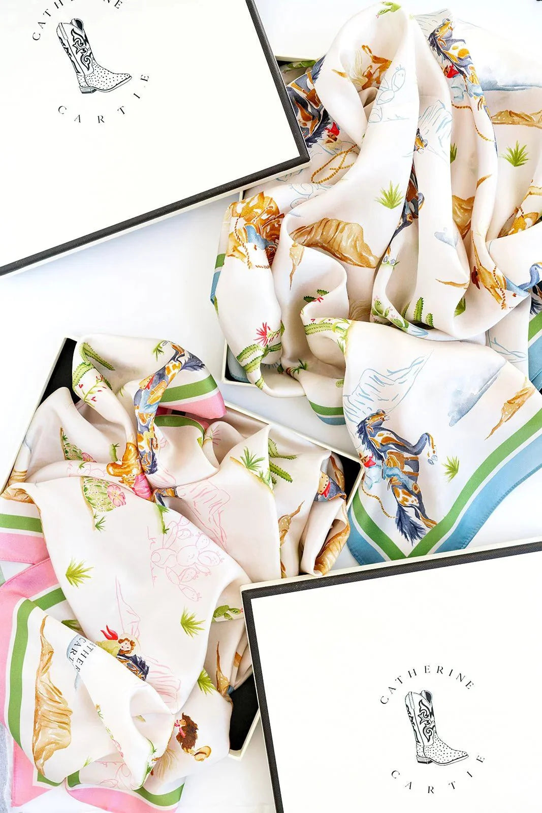 Catherine Cartie Rodeo Cowboy Scarf – 36” Luxury Hand-Painted Silk Scarf