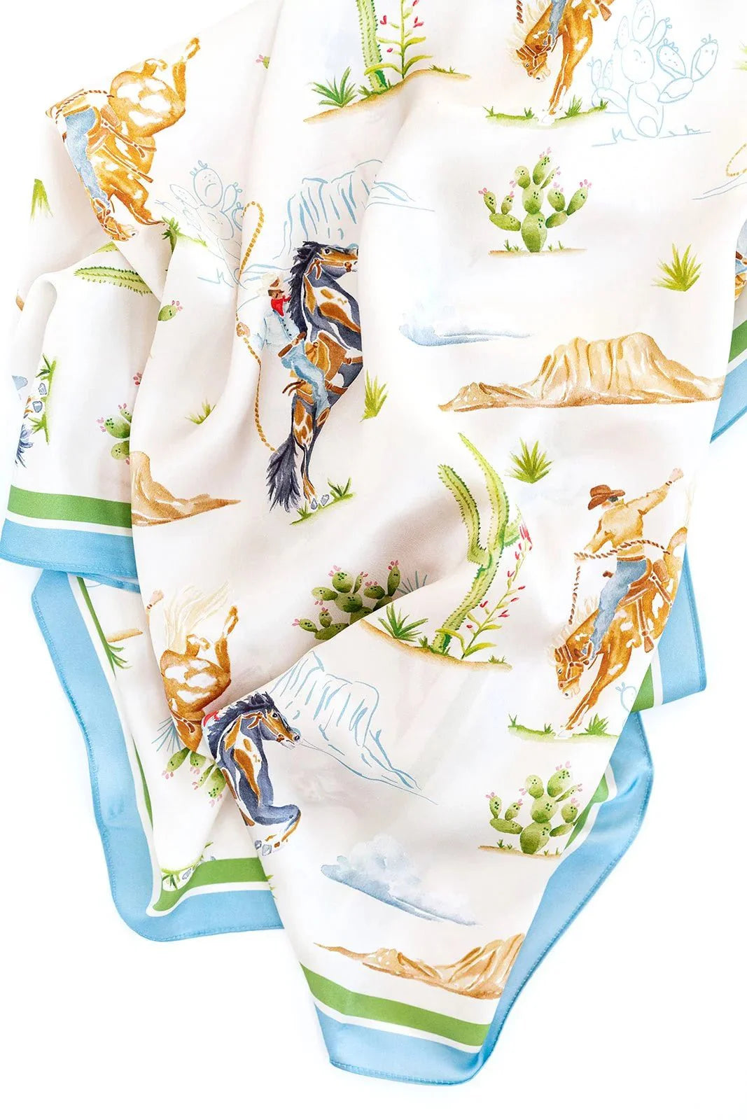 Catherine Cartie Rodeo Cowboy Scarf – 36” Luxury Hand-Painted Silk Scarf