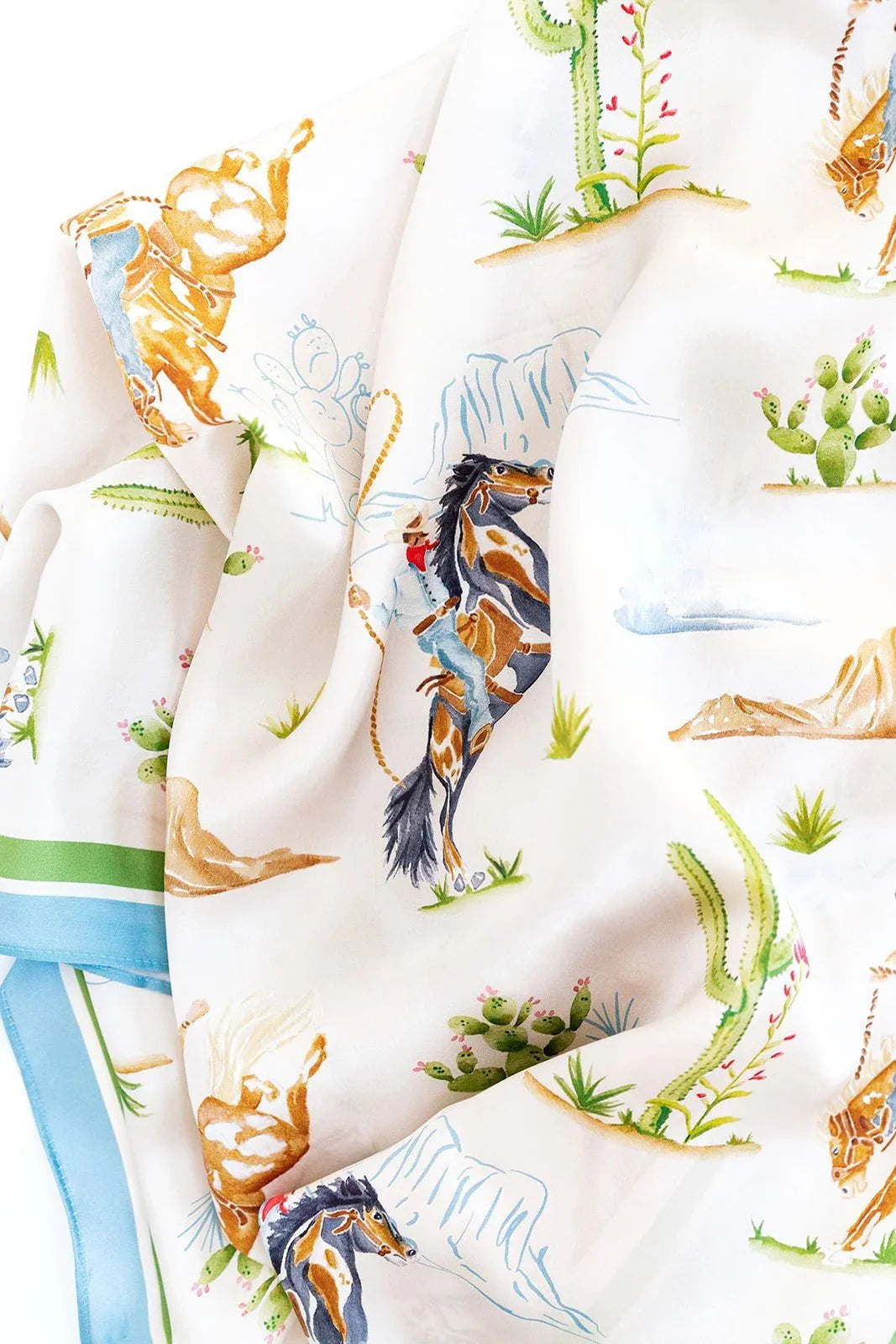 Catherine Cartie Rodeo Cowboy Scarf – 36” Luxury Hand-Painted Silk Scarf
