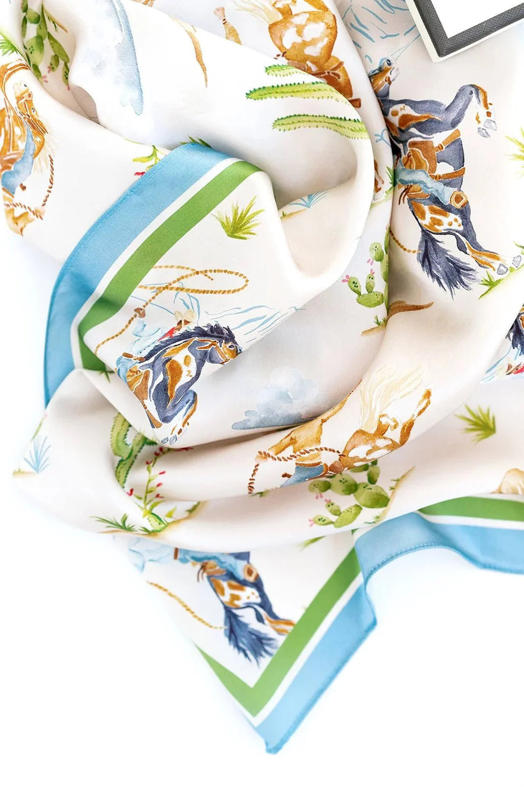 Catherine Cartie Rodeo Cowboy Scarf – 36” Luxury Hand-Painted Silk Scarf