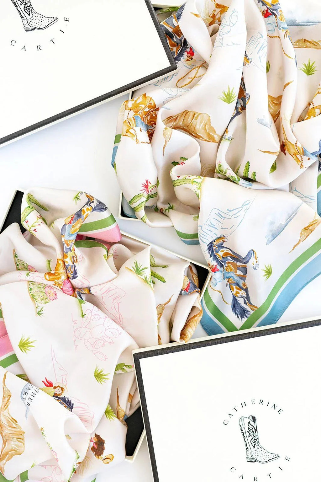 Catherine Cartie Rodeo Cowboy Scarf – 36” Luxury Hand-Painted Silk Scarf