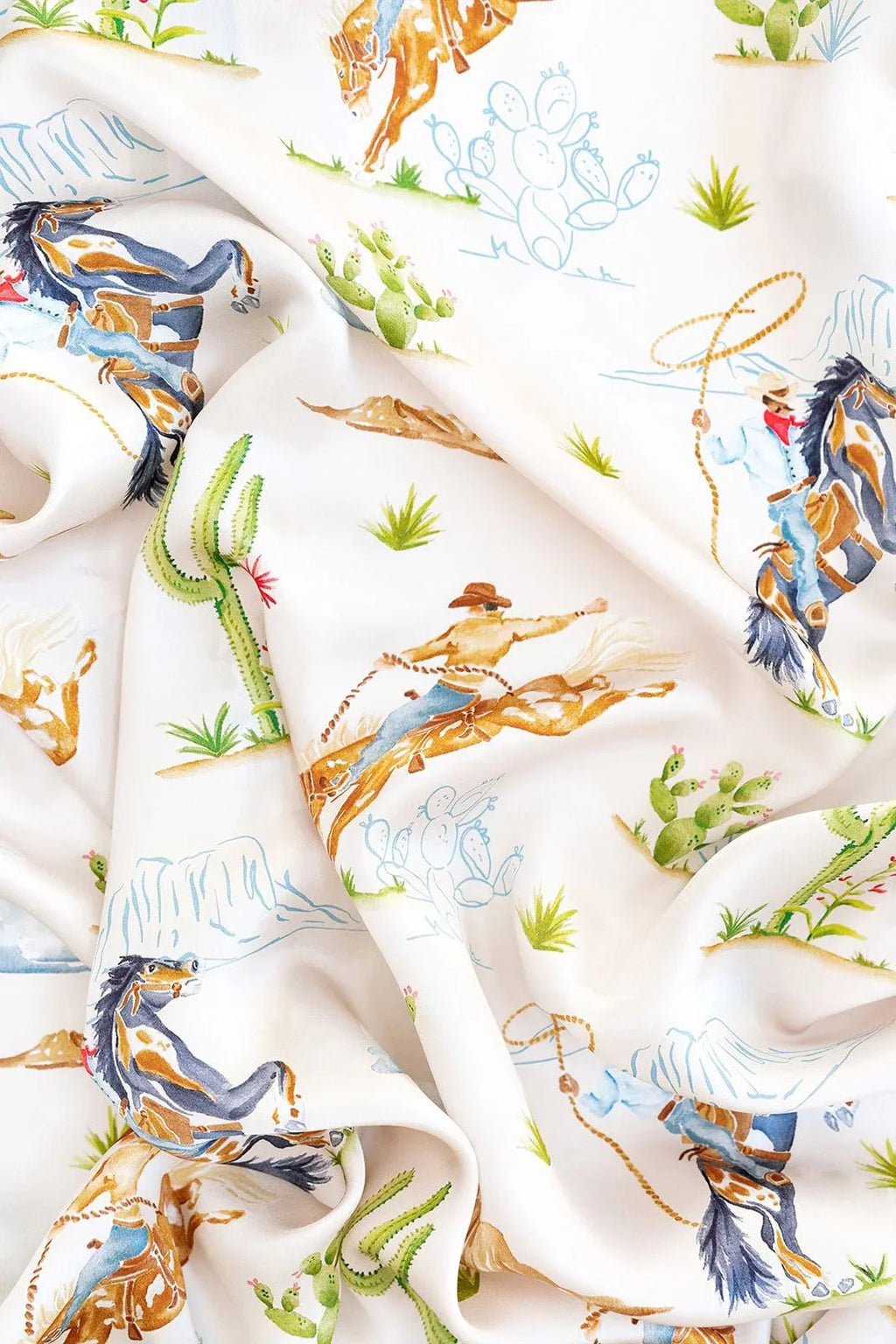 Catherine Cartie Rodeo Cowboy Scarf – 36” Luxury Hand-Painted Silk Scarf