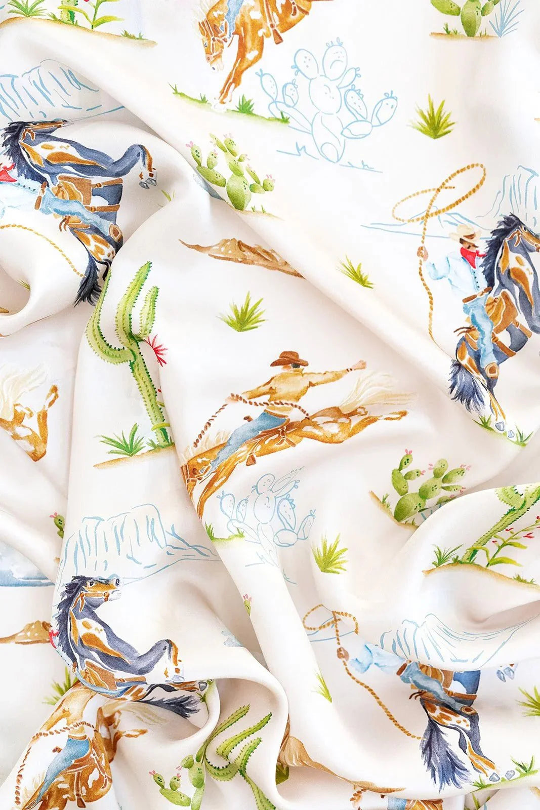 Catherine Cartie Rodeo Cowboy Scarf – 36” Luxury Hand-Painted Silk Scarf