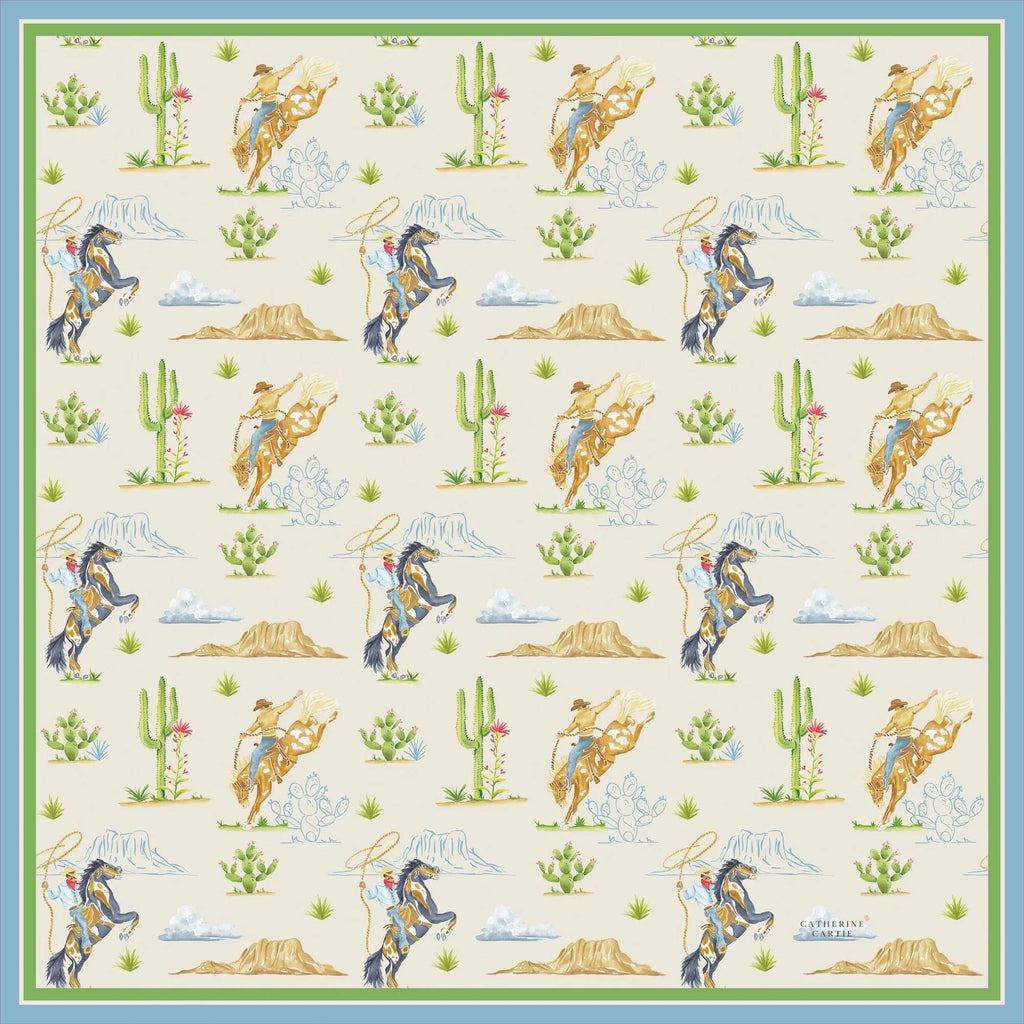 Catherine Cartie Rodeo Cowboy Scarf – 36” Luxury Hand-Painted Silk Scarf