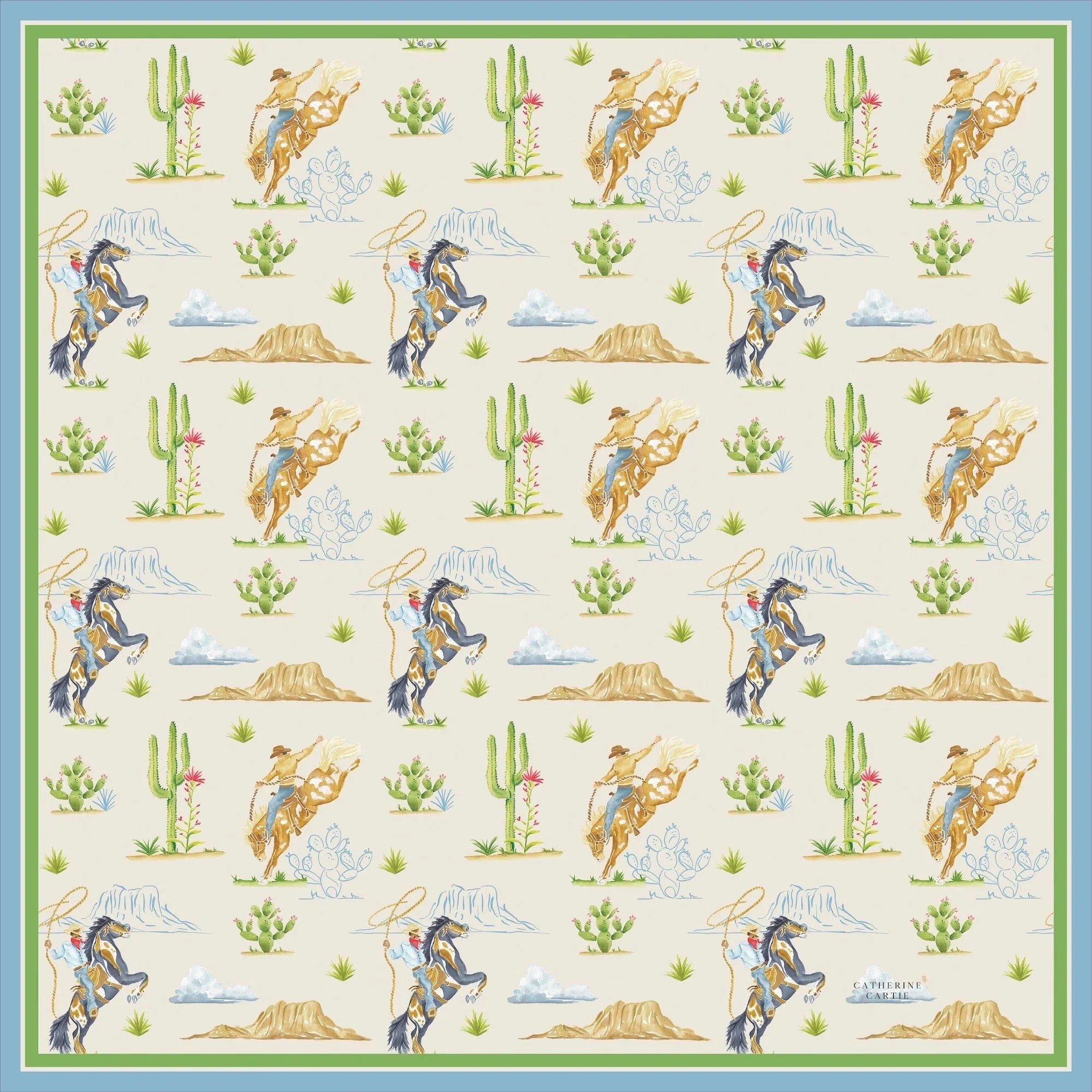 Catherine Cartie Rodeo Cowboy Scarf – 36” Luxury Hand-Painted Silk Scarf