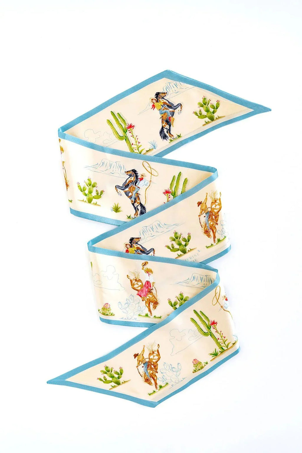 Catherine Cartie Rodeo Cowboy Twilly Scarf – 4x47” Luxury Hand-Painted Silk Scarf