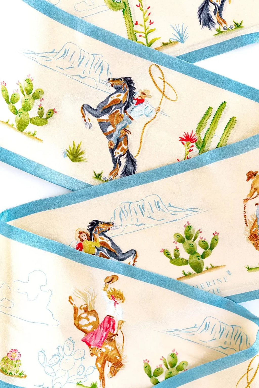 Catherine Cartie Rodeo Cowboy Twilly Scarf – 4x47” Luxury Hand-Painted Silk Scarf